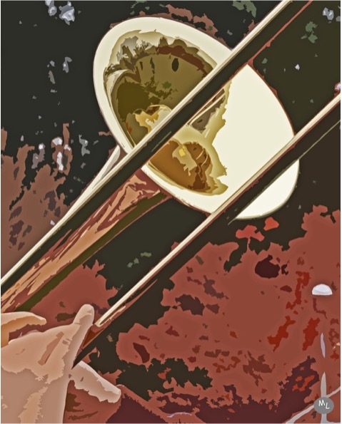 Trombone — manipulated photo art by Mike Lisagor